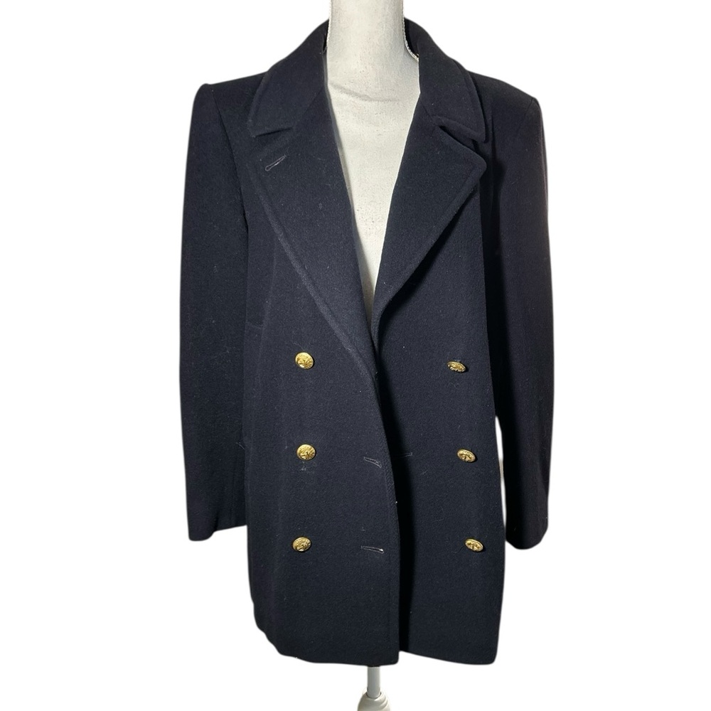 Evan Picone Wool Midnight Blue Pea Coat with Gold Buttons